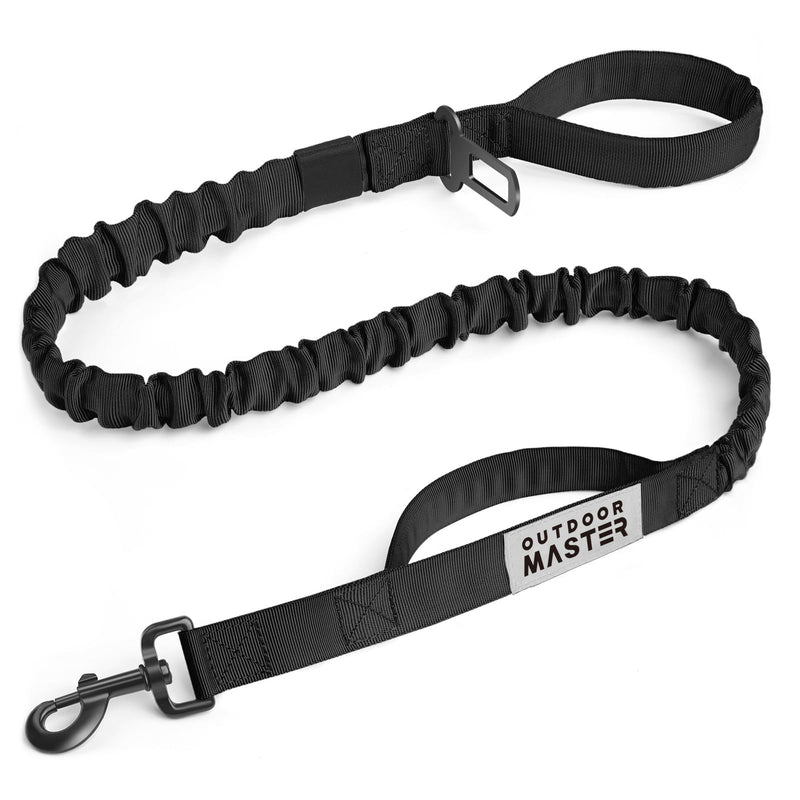 OutdoorMaster Bungee Dog Leash, Heavy Duty Dog Leash with Shock Absorption, 2 Padded Handles Training Leash, Improved Dog Safety and Comfort - Black Upgraded, 4 FT Max: 4'9"(Upgraded)