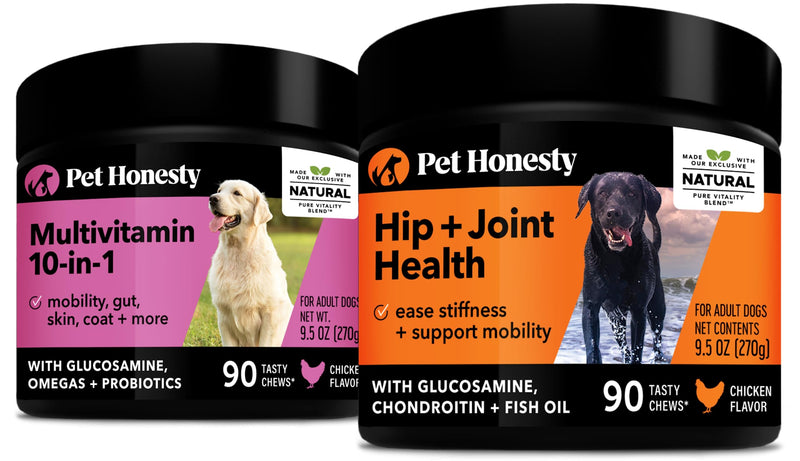 PetHonesty 10 in 1 Multivitamin + Hip & Joint Health Soft Chew Supplement Bundle - Dog Vitamins - Glucosamine Chondroitin, Omegas, Turmeric and MSM for Overall Dog Health, Joint Supplement for Dogs. - PawsPlanet Australia