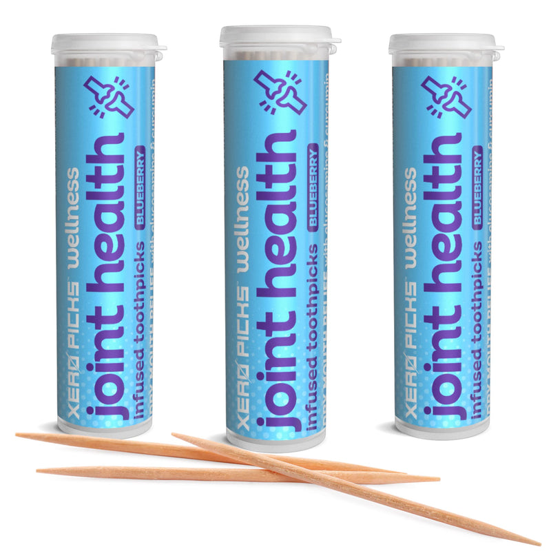 Xero Picks Wellness Flavored Toothpicks Joint Health with Curcumin & Glucosamine (Blueberry, 3 Pack) Kosher - Sugar Free BLUEBERRY