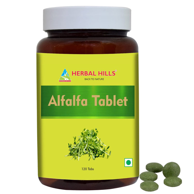 HERBAL HILLS Alfalfa Tablets | 120 Count | Source of Vitamin A | Natural Green Superfoods 120 Count (Pack of 1)