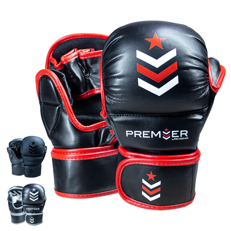 Revgear 7Oz MMA Gloves: Premium Faux Leather Workout Gloves for Men & Women, Ideal for Boxing, Muay Thai, Martial Arts, Sparring, and Heavy Bag Training. Red/Black Small