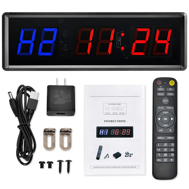 Gym Clock With Remote, 1.5" 1.8" Metal LED Timer, Crossfit Workout Stopwatch, Tabata Countdown for Home 1.5“ Metal & Remote Blue + Red - BeesActive Australia