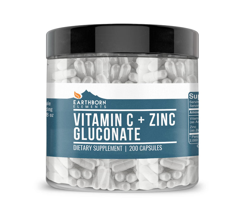Vitamin C Plus Zinc Gluconate Supplement, (200 Capsules) Blended, Non-GMO, Gluten Free, 1 Count (Pack of 200)