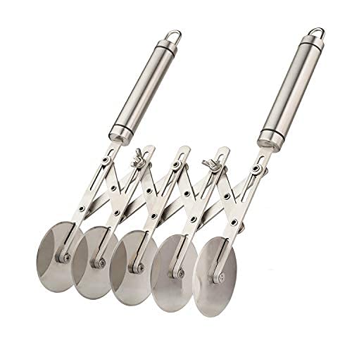 5 Wheel Pastry Cutter with Handle Stainless Steel Double cutter Adjustable Pizza Slicer Multi-Round Dough Cutter Roller (silver) Silver - BeesActive Australia