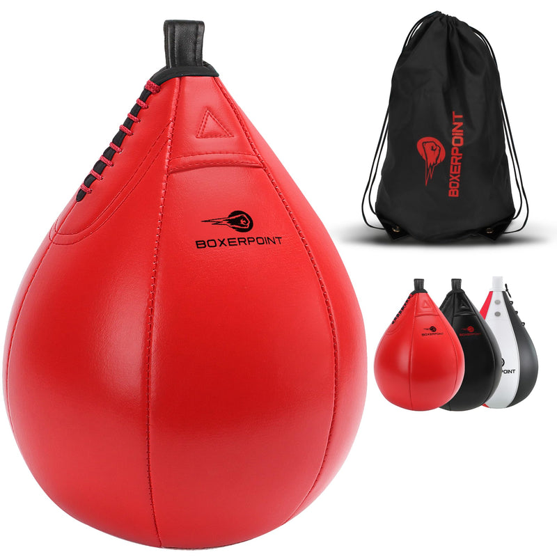 BOXERPOINT Speed Bag for Boxing - Durable PU Leather Punching Bag for Adults - Anti-Leak Boxing Bags Home Gym Training Equipment, Portable Heavy Bags - Large Reflex Ball, Indoor & Outdoor Red Medium