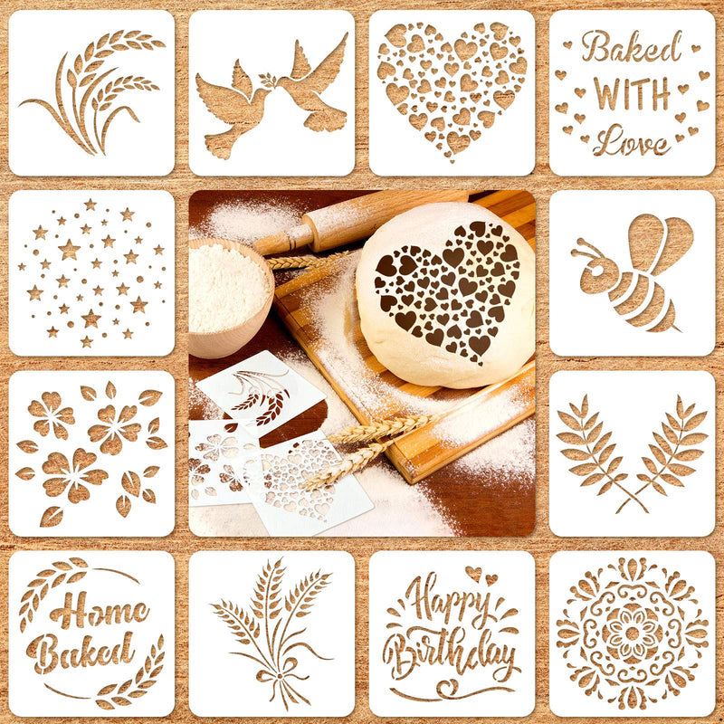 12 Pieces Stencil for Bread Artisan Bread Stencils Baking Stencil Set Cook Stencil Baking Template Bread, Cake, Pie, or Cookie Stencils Template Mold for Decorating, 12 Styles - BeesActive Australia