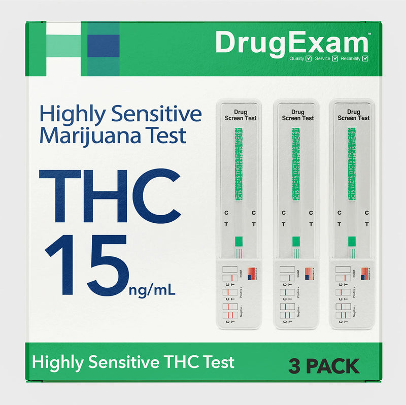 3 Pack - DrugExam Made in USA Most Sensitive Marijuana THC 15 ng/mL Single Panel Drug Test Kit - Marijuana Drug Test with 15 ng/mL Cutoff Level for Detecting Any Form of THC 3 - BeesActive Australia