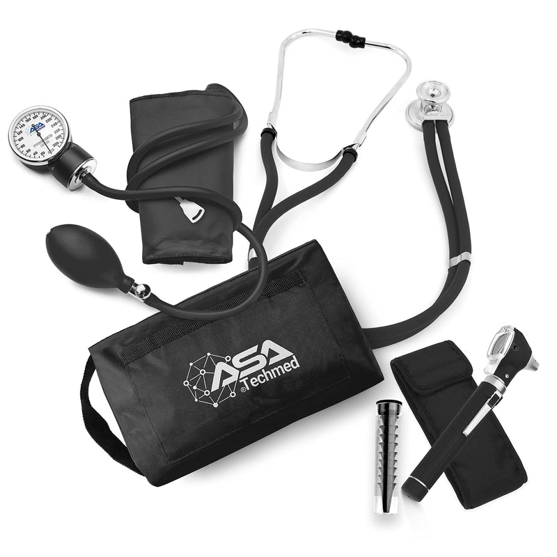 ASA TECHMED Nurse Essentials Professional Kit with Handheld Travel Case | 3 Part Kit Includes Adult Aneroid Sphygmomanometer Blood Pressure Monitor, Stethoscope, Diagnostic Otoscope (Black) Black - BeesActive Australia