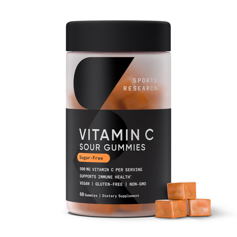 Sports Research® Vitamin C Sugar-Free Gummies 500mg, 60 Count | Immune Support & Antioxidant Gummies | Sugar Free, Vegan, Gelatin Free, Non-GMO Gummy