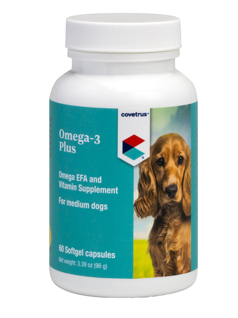 Omega-3 Soft Gels for Medium Dogs – Essential Fatty Acids with Vitamins A, E & D3 – Skin, Coat & Joint Supplement – 60 Count Medium/Large - 60 count