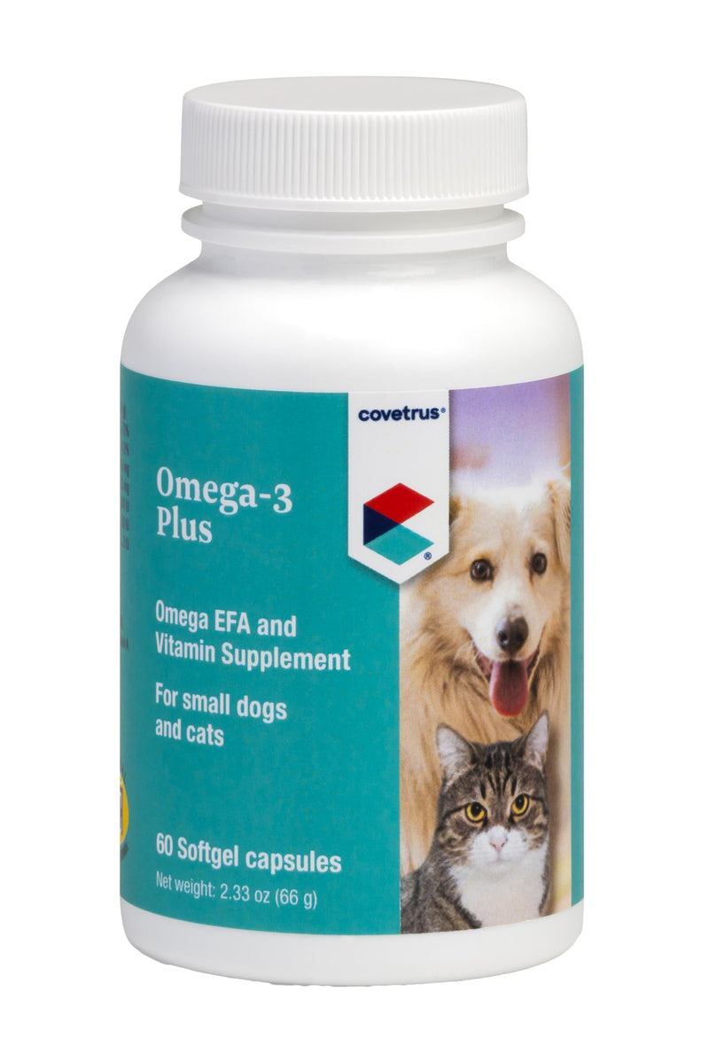 Omega-3 Soft Gels for Cats & Small Dogs – Essential Fatty Acids with Vitamins A, E & D3 – Skin, Coat & Joint Supplement – 60 Count Small/Medium - 60 Count
