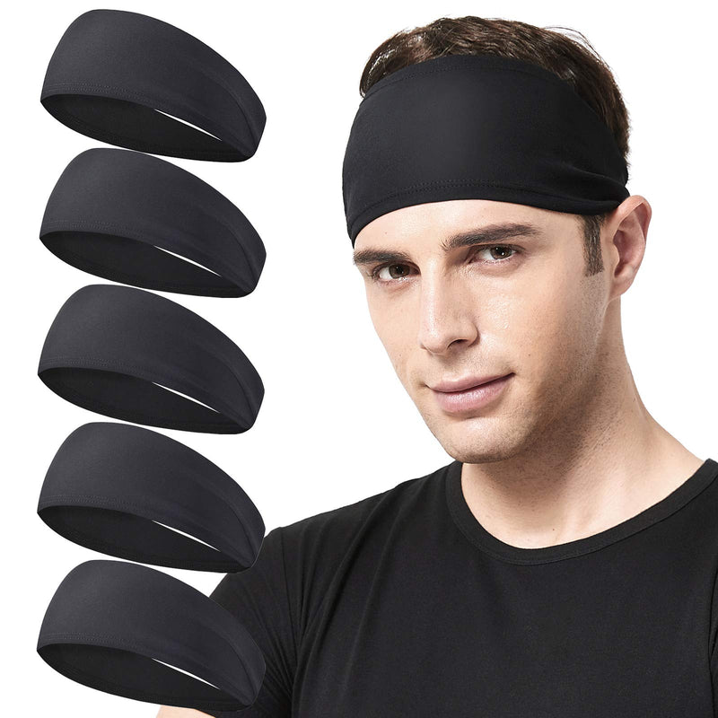 Acozycoo Mens Running Headband,5Pack,Mens Sweatband Sports Headband for Running,Cycling,Basketball,Yoga,Fitness Workout Stretchy Unisex Hairband 5 Black - BeesActive Australia
