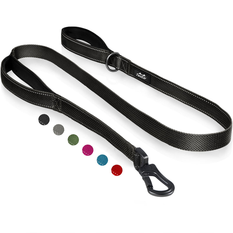 TwoEar 6FT 1IN Strong Black Dog Leash with 2 Padded Handles, Traffic Handle Extra Control, Comfortable Soft Dual Handle, Auto Lock Hook, Reflective Walking Lead for Small Medium and Large Dogs 1 in x 6 ft - BeesActive Australia
