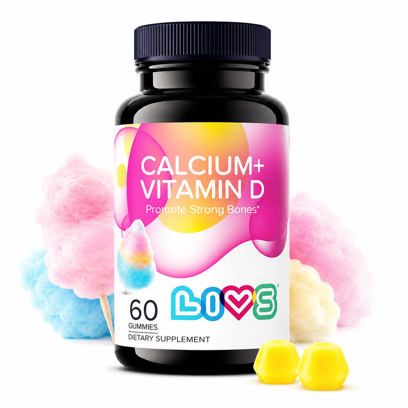 LIVS Calcium & Vitamin D3 Gummies for Adult & Kids – 170mg + 1000 IU D3 Supplement for Immune Support, Bone & Teeth Health – Cotton Candy Flavor – Gluten-Free – 60 Count/30 Servings Calcium & Vitamin D 60 Count (Pack of 1)