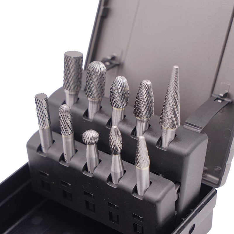 Carbide Burrs Set 10pcs, Double Cut Solid Carbide Rotary Burr Set 1/4" Shank for Die Grinder Drill,Metal Carving, Polishing,Engraving,Drilling by LU&MN 10PCS-SET - BeesActive Australia