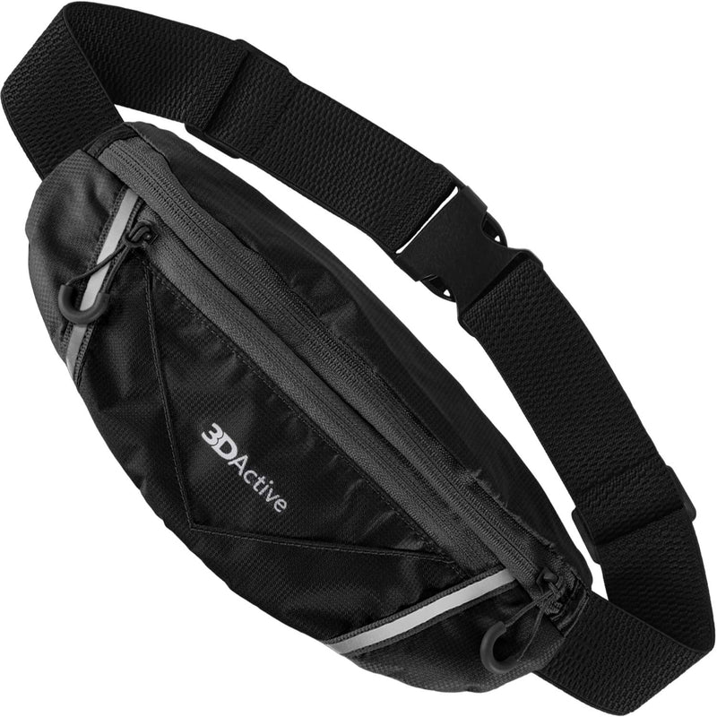 3DActive Running Belt PRO Waist Pack, Water Resistant Runners Belt, Workout Fanny Pack, Ultra-Lightweight, Adjustable, Reflective Running Pouch for Exercise, iPhone, Android & Accessories - Black