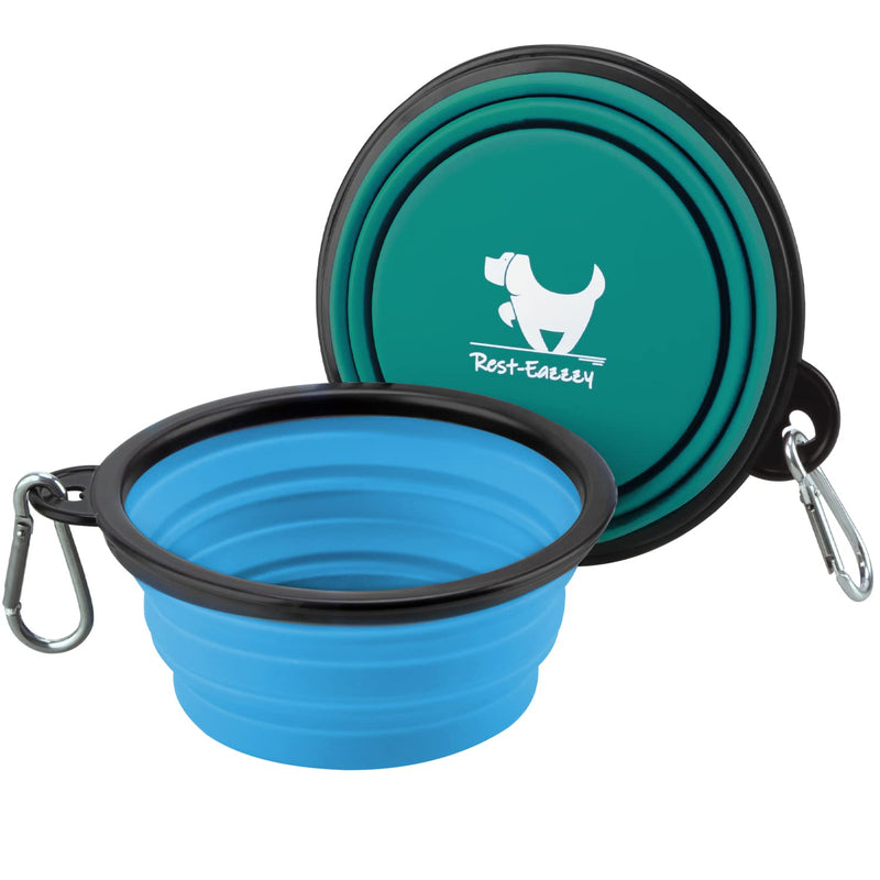 Collapsible Dog Bowls for Travel, 2-Pack Dog Portable Water Bowl for Dogs Cats Pet Foldable Feeding Watering Dish for Traveling Camping Walking with 2 Carabiners, BPA Free Small (Pack of 2) green&blue - BeesActive Australia