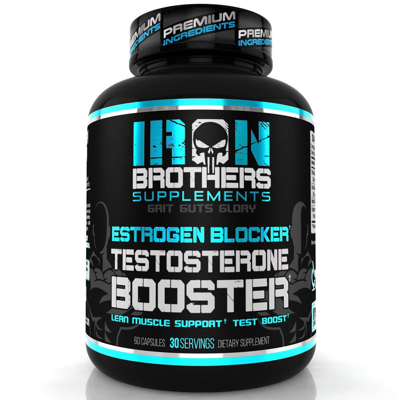 Iron Brothers Testosterone Booster for Men with Estrogen Blocker - Anti-Estrogen Dietary Supplement with Indole-3-Carbinol, Grape Seed Extract & Tribulus Terrestris |60 Capsules - Muscle Growth Boost - BeesActive Australia