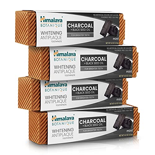 Himalaya Botanique Whitening Antiplaque Charcoal Toothpaste, 4 oz, 4 Pack 4 Ounce (Pack of 4)