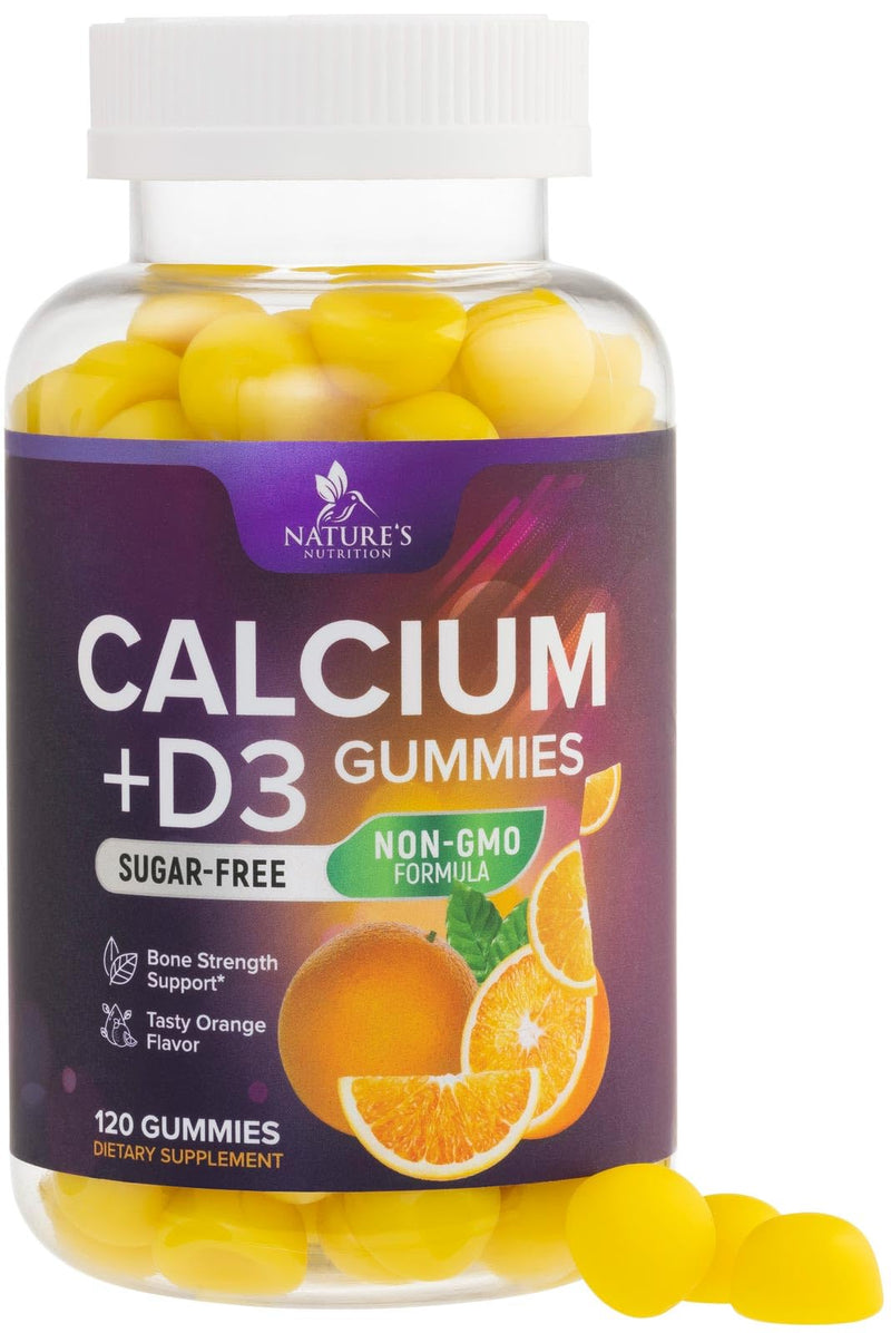 Calcium Supplement Gummies - Sugar Free Calcium Gummy with Vitamin D3 for Best Absorption - Supports Immune Health, Bones & Teeth - Nature's Calcium Chews for Women & Men, Orange Flavor - 120 Gummies 120 Count (Pack of 1)