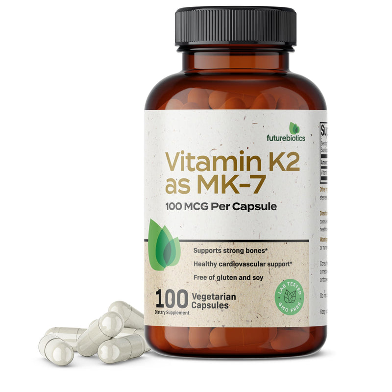 Futurebiotics Vitamin K2 as MK-7 100 mcg, Supports Strong Bones - Non-GMO, 100 Vegetarian Capsules 100 Count (Pack of 1)