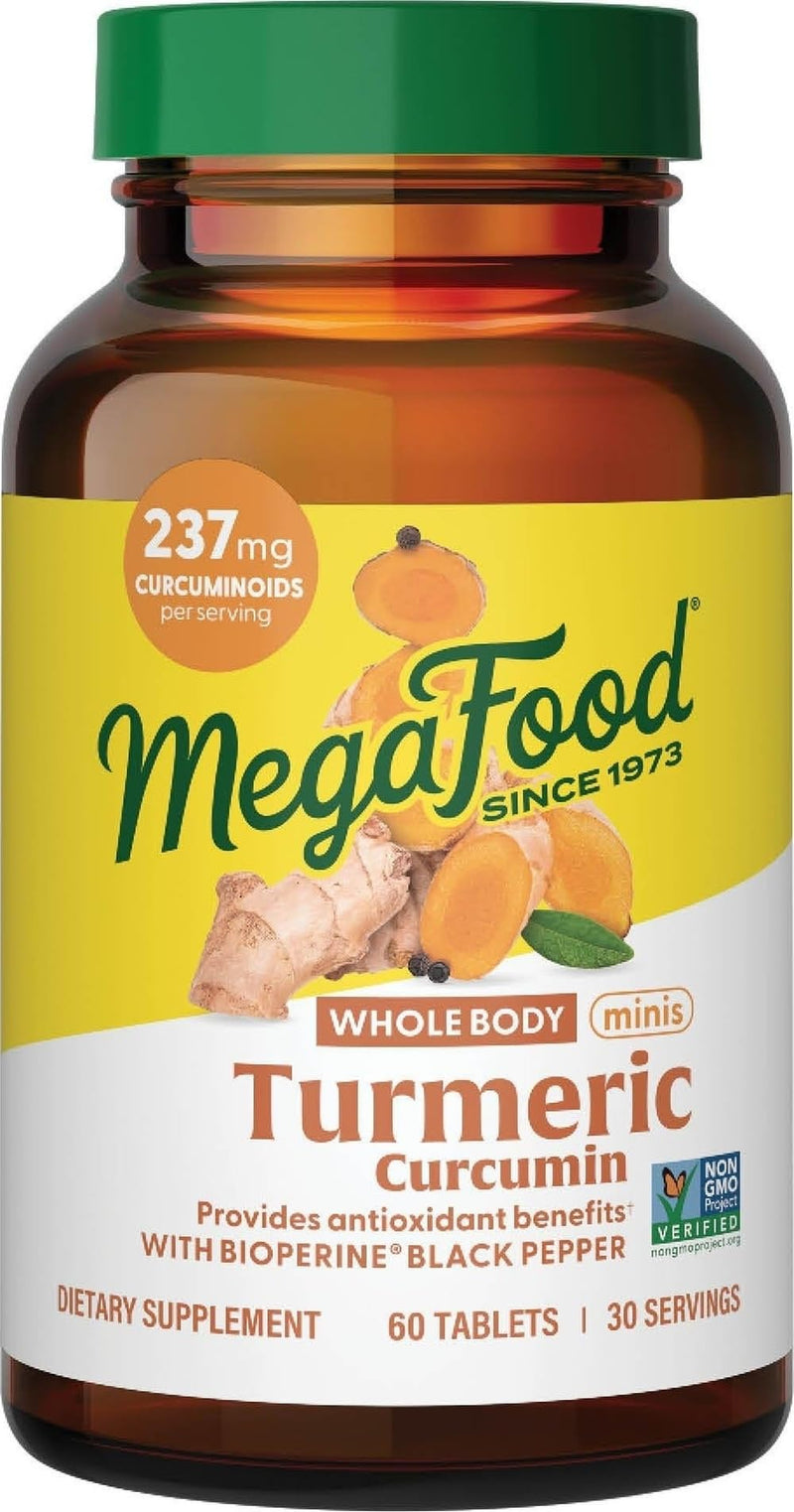 MegaFood Whole Body Turmeric Curcumin with Black Pepper, 60 Mini Tablets | Turmeric Supplement With Vitamin C, 237 mg Curcuminoids Per Serving, Antioxidant and Immune Support, Vegan, 30 Servings 60 Count (Pack of 1)