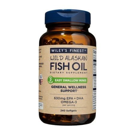 Wiley's Finest Wild Alaskan Easy Swallow Minis, 240 Count (Pack of 1) | Wild Alaskan Fish Oil, Easy Swallow Mini Softgels, 630 mg EPA and DHA, Omega-3 Supplement for Adults and Kids Unflavored 240 Count (Pack of 1)