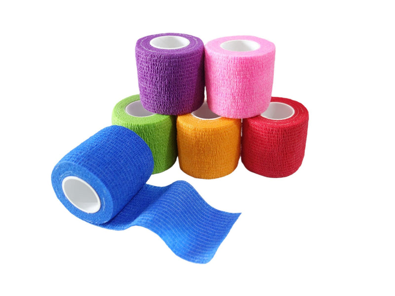Transun Moo 6 Pack 2" x 5 Yards Self Adhesive Bandage Wrap Breathable Cohesive Vet Wrap for Pets, Elastic Self-Adherent Tape for Sports, Wrist, Ankle ( Mixed Colors) 2 Inch (Pack of 6) - BeesActive Australia