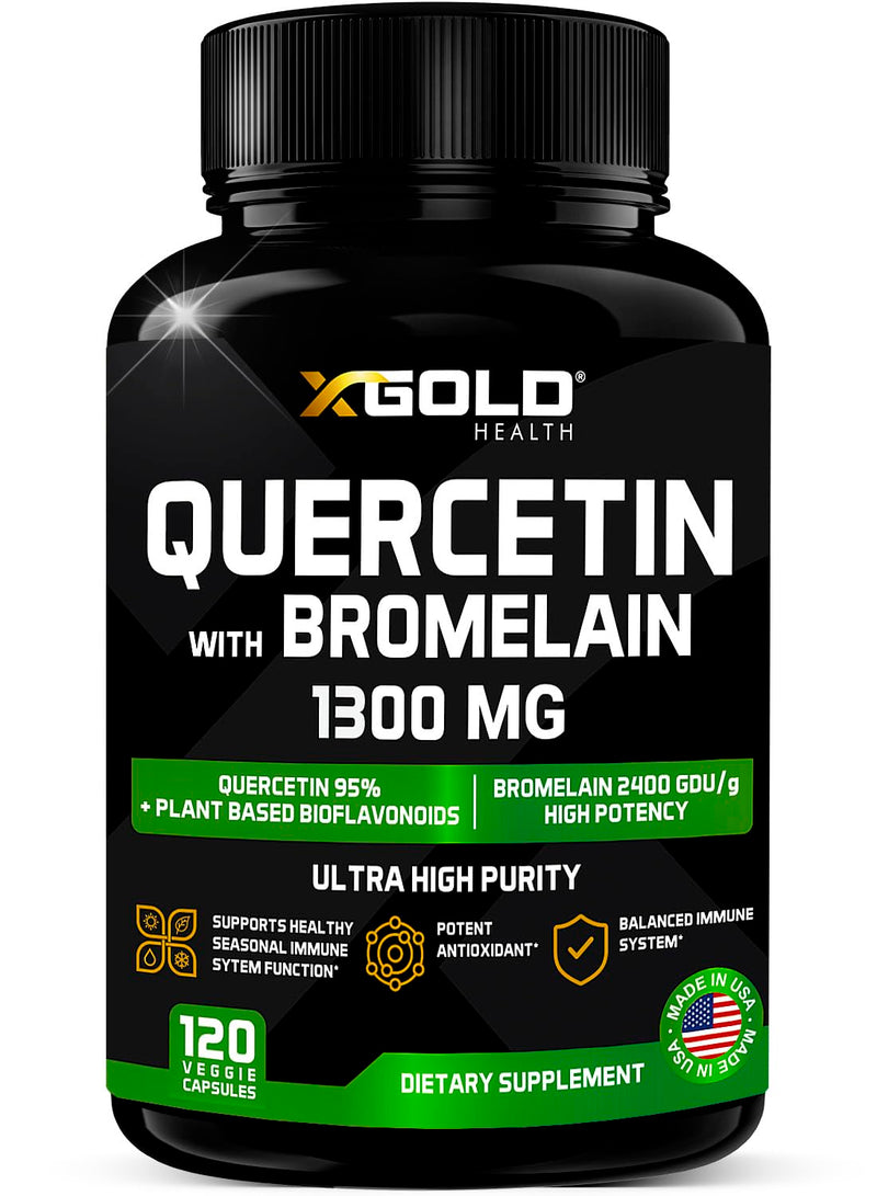 Quercetin + Bromelain 1,300mg – Quercetin: 95% - Highly Purified and Highly Bioavailable Plus Bromelain 2,400 GDU/g - Made in USA | 120 Caps - BeesActive Australia