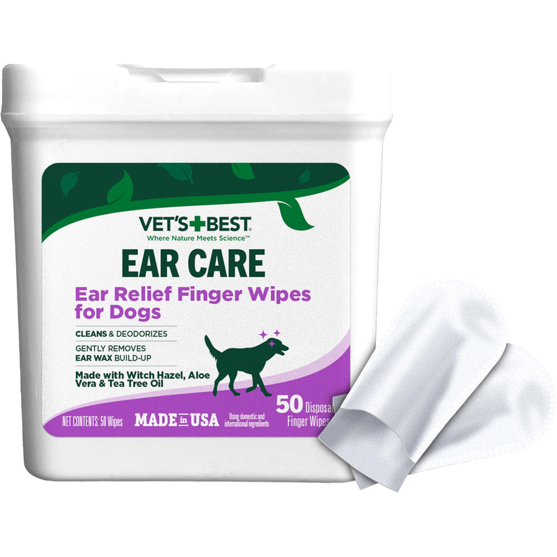 Vet's Best Ear Relief Finger Wipes | Ear Cleansing Finger Wipes for Dogs | Sooths & Deodorizes | 50 Disposable Wipes - BeesActive Australia