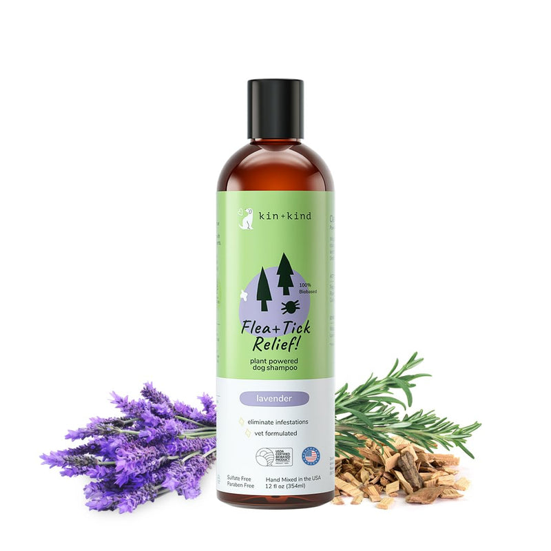 kin+kind Flea and Tick Shampoo for Dogs Vet Formulated - Plant Powered, Safe and Effective Dog Shampoo with Coconut and Olive Oil - Lavender Scent - Prevent Fleas and Ticks - Made in USA 12 fl oz - PawsPlanet Australia