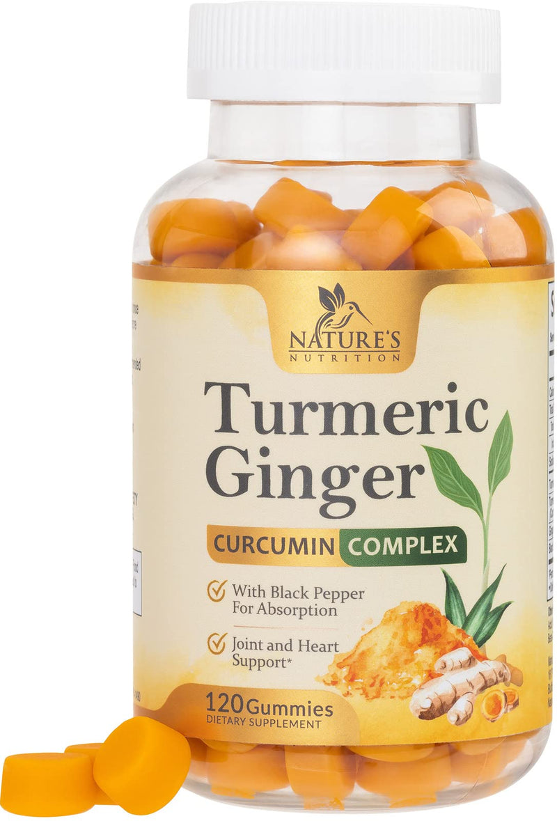Turmeric Curcumin & Ginger Gummies 95% Curcuminoids with Black Pepper Extract for Max Absorption Joint Support, Nature's Tumeric Herbal Extract Supplement, Vegan Gummy Capsules, Non-GMO - 120 Gummies 120 Count (Pack of 1) - BeesActive Australia