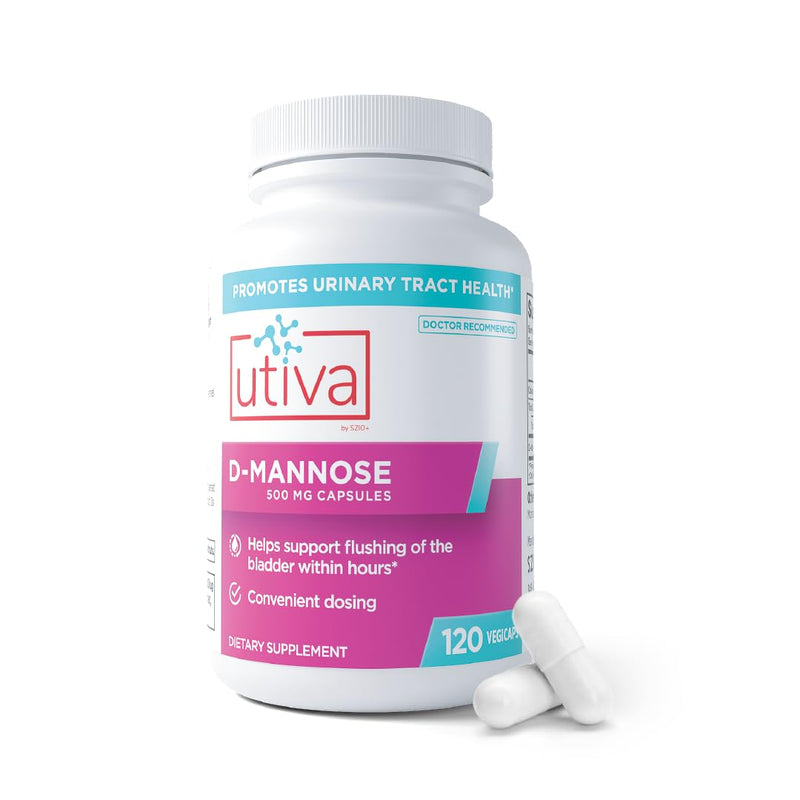 Szio+ Utiva D-Mannose 500mg Capsules – Naturally Flush The Bladder and Urinary Tract – UTI Avoidance – D Mannose Supplements for Women – Supports Urinary Tract Infection Treatments, 120 Capsules - BeesActive Australia