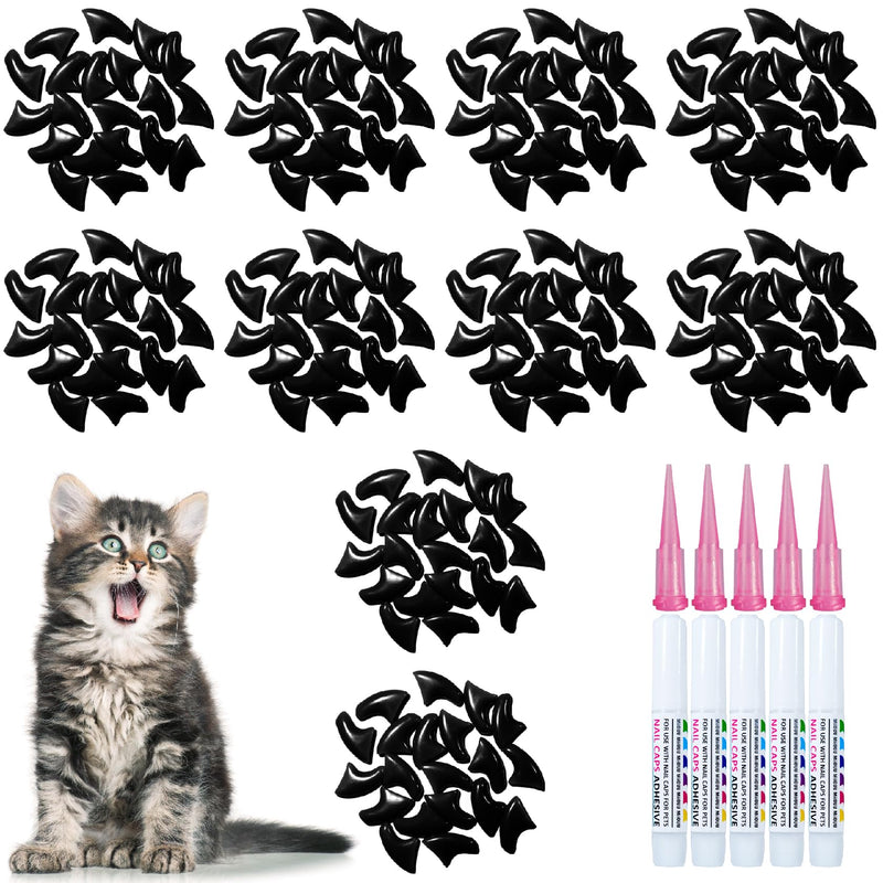 100 pcs Cat Nail Caps | Cat Claw Covers with Adhesives and Applicators | Black (XS) XS - BeesActive Australia