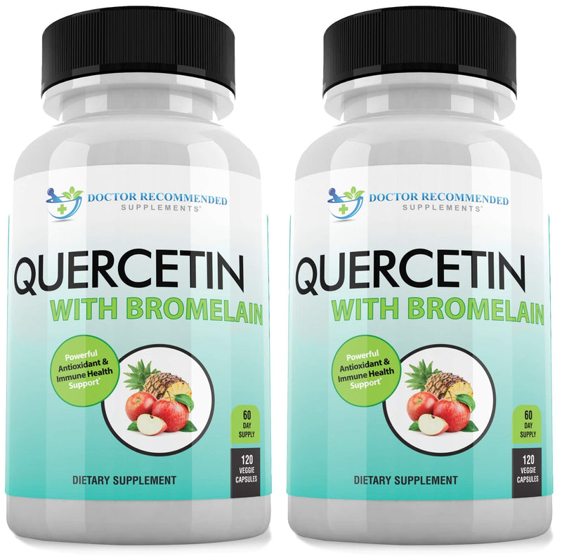 DOCTOR RECOMMENDED SUPPLEMENTS Quercetin 800mg w/Bromelain 165mg Per Serving- 120 Veggie Capsules-Full 60 Day Supply, Vitamin Supplement & Bioflavonoids, Gluten Free, Non-GMO (Pack of 2) 120 Count (Pack of 2) - BeesActive Australia