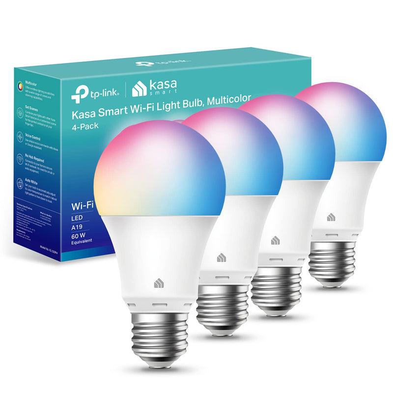 Kasa Smart Light Bulbs, Full Color Changing Dimmable Smart WiFi Bulbs Compatible with Alexa and Google Home, A19, 9W 800 Lumens,2.4Ghz only, No Hub Required, 4 Count (Pack of 1), Multicolor (KL125P4) 800 Lumens, 4-Pack - BeesActive Australia