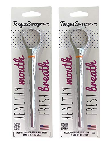 Tongue Sweeper Model T Sweep Medical Grade Stainless Steel Tongue Cleaner with Wider Cleaning Head, Reduce Bad Breath and Improve Taste, Preferred by Leading Dental Schools, Dishwasher Safe (2 Count)