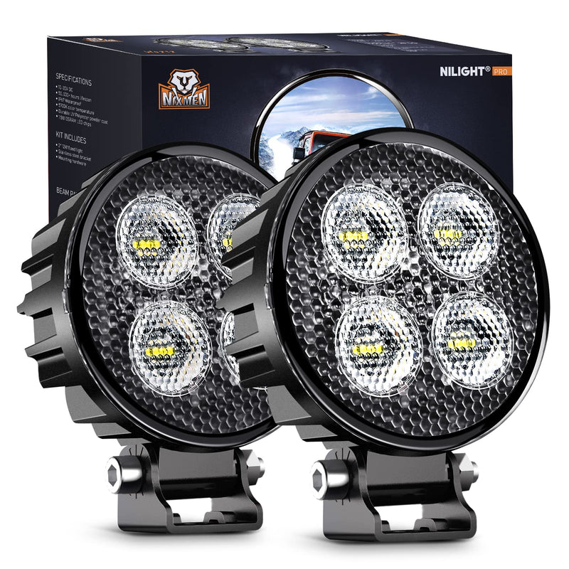 Nilight 2PCS 3Inch Led Pods Round 1500LM Built-in EMC Work Light 90° Flood Beam Angle for Offroad Lights Side Light Rear Back-Up Light for Tractor Truck Motorcycle Boat ATV UTV White - BeesActive Australia