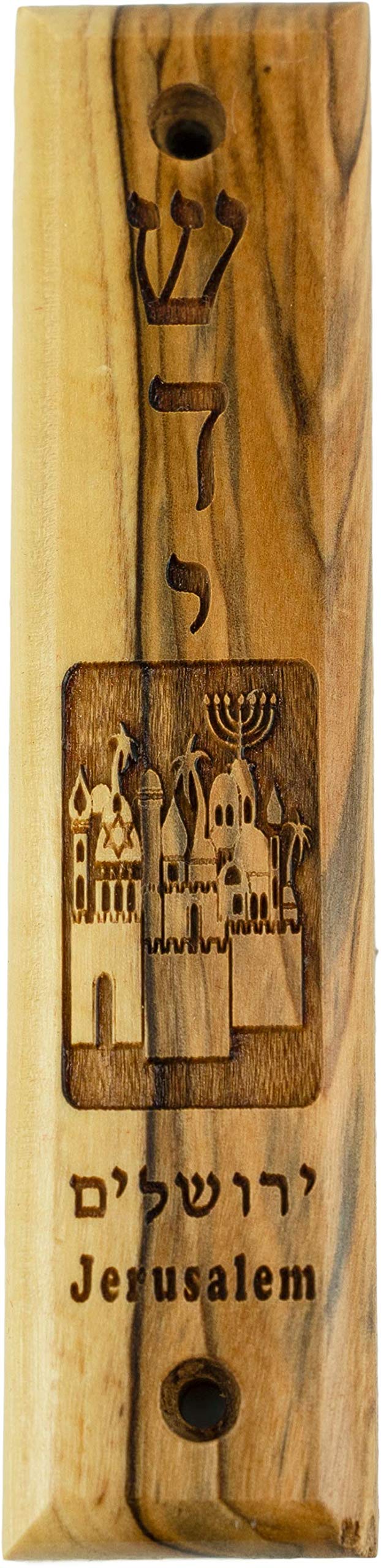 Logos Trading Post Olive Wood Mezuzah with Scroll, Religious Home Decor for Door & Wall, Includes Parchment Prayer Scroll, Jewish & Messianic House Wall Art,Shaddai and Jerusalem City , ow-184 Shaddai and Jerusalem City - BeesActive Australia