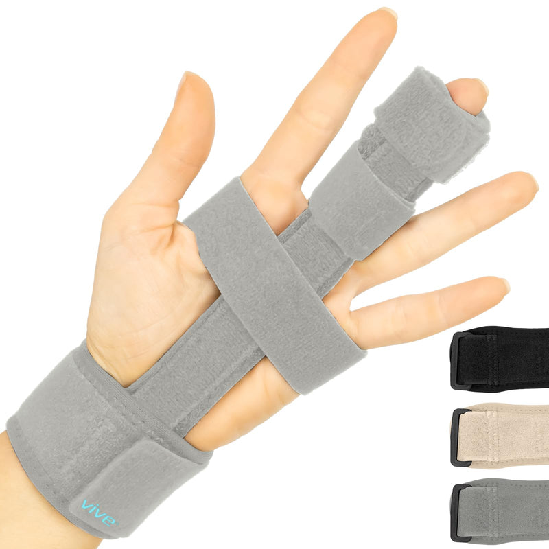 Vive Finger Splints for Trigger Finger - For Broken Fingers, Hand, Middle, Ring, Wrist - Adjustable Brace Support - Locking Straightening Immobilizer for Sprains, Pain Relief, Mallet Injury, Arthritis Grey