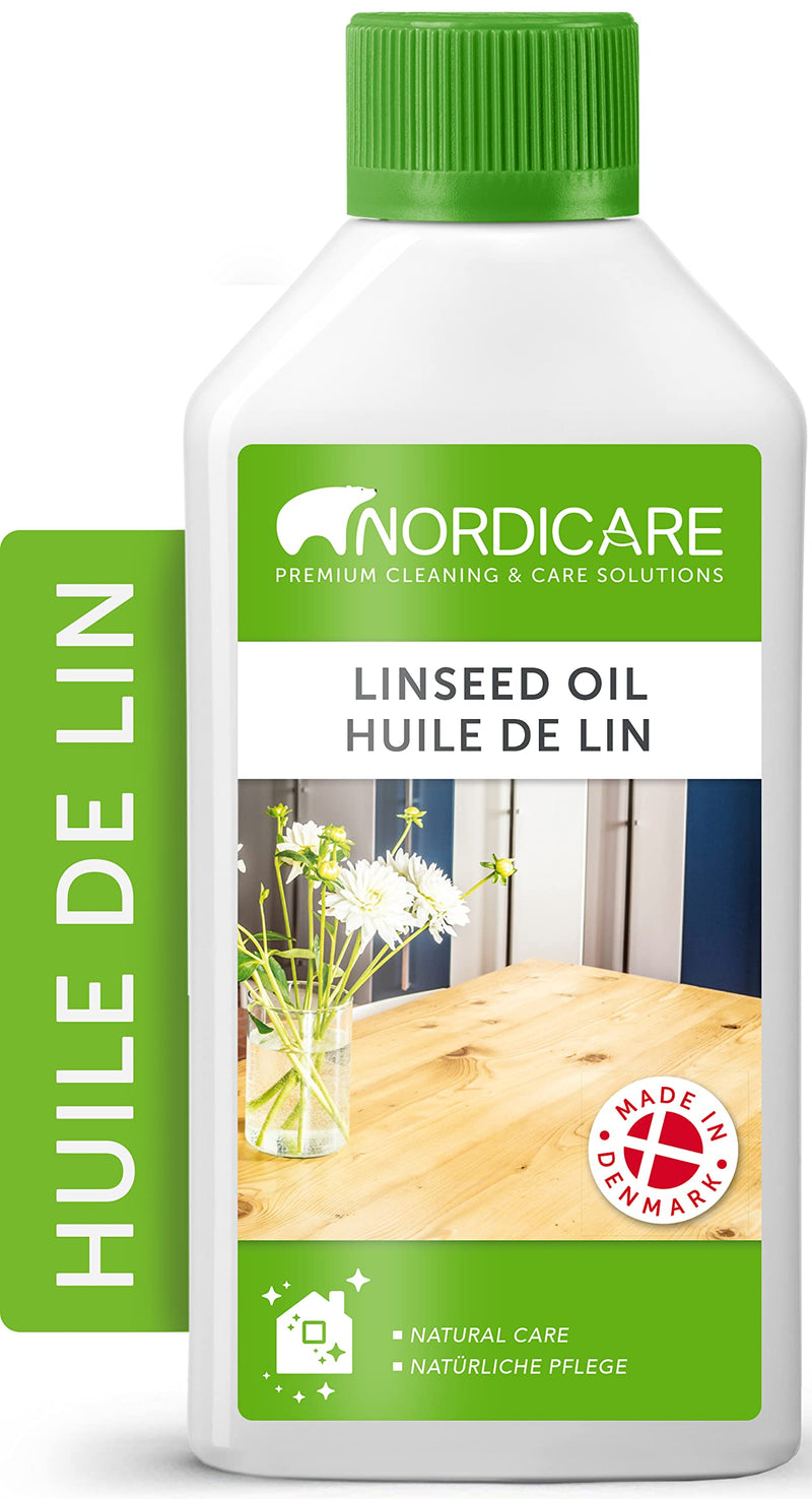 Nordicare Linseed Oil for Wood - 100% Pure & Natural Linseed Oil for Entire Indoor Area - Food-Safe Raw Linseed Oil for Wood Furniture - Underlines the Original Wood Structure - Made in Denmark 16.9oz 500 ml - BeesActive Australia