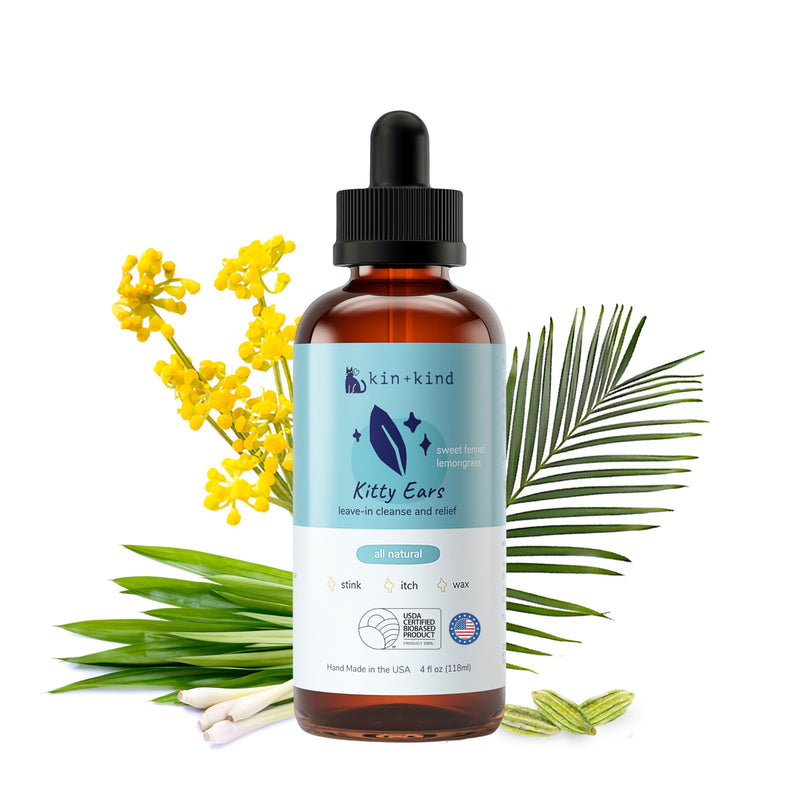 kin+kind Cat Ear Cleaner - Cat Ear Drops, Vet Ear Solution, Eliminates Wax, Odor and Itchy Irritation, Cat Ear Cleaner Solution, Natural in-Home Pet Grooming - Made in USA 1 Pack - BeesActive Australia