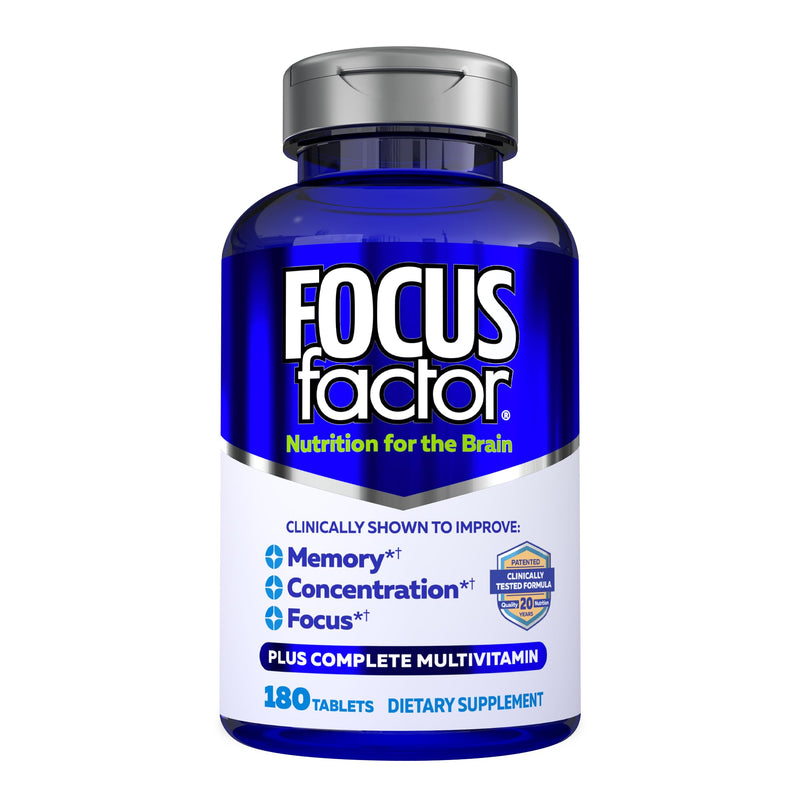 Focus Factor Original Brain Supplement Multivitamin Improve Memory and Clarity Boost Concentration Neuro Energy Learning Reasoning for Men and Women (180 Count) 1 Count (Pack of 180)