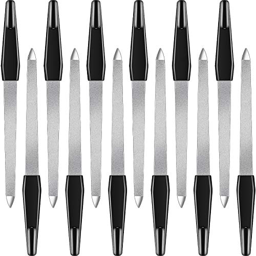 12 Pcs Metal Nail File 6.7 Inch Stainless Steel Nail File Double Sides with Anti Slip Handle Fingernails Toenails Manicure Tool for Woman and Men(Black) Black