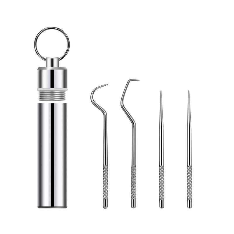 4 Pcs/set Portable Stainless Steel Pocket Set Reusable Metal Toothpicks, Holder for Outdoor Picnic Camping Traveling Supplies(1) 4 Pcs - BeesActive Australia