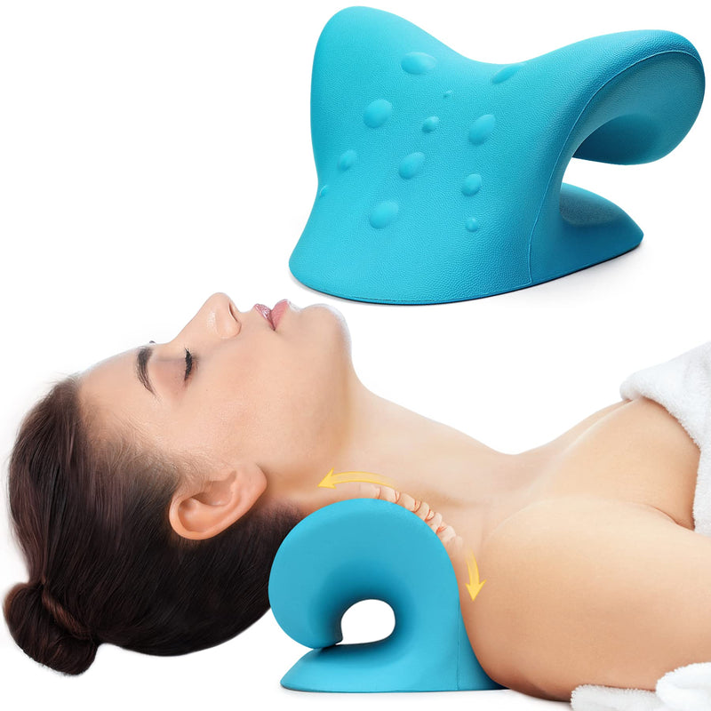 Cozyhealth Neck Stretcher for Neck Pain Relief, Neck and Shoulder Relaxer Cervical Traction Device Pillow for TMJ Pain Relief and Muscle Relax, Cervical Spine Alignment Chiropractic Pillow (Blue) - BeesActive Australia