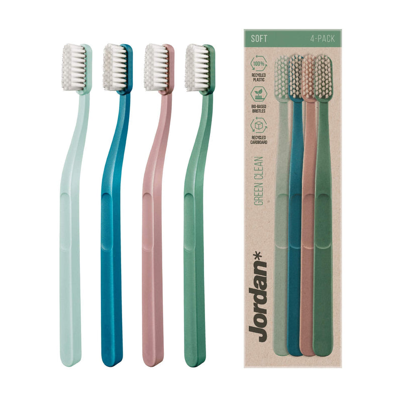 Jordan Green Clean Manual Toothbrush - Sustainable, Scandinavian Design, Soft Bristles, Mixed Colors, 4 Units - BeesActive Australia