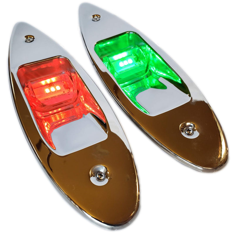 Wave One Marine Flush Mount LED Shark Eye Boat Navigation Teardrop Lights | Red And Green Stainless USCG 2NM | Waterproof 12V
