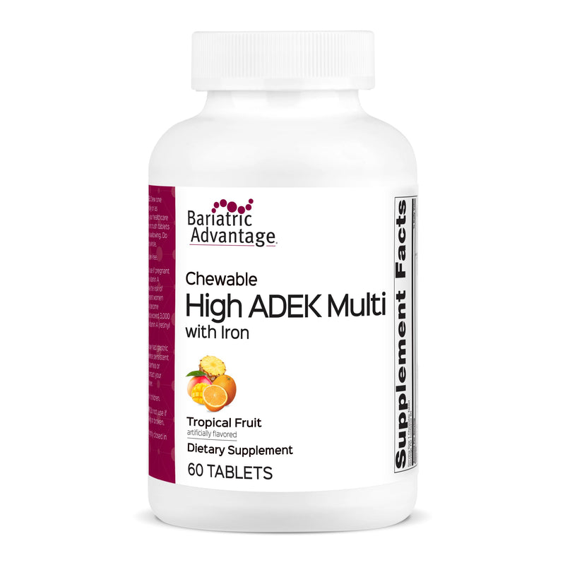Bariatric Advantage Chewable High ADEK with Iron, Tropical Fruit, 60 Count | High Potency Vitamin A, D, E and K, Includes B-Vitamins, Chewable Multivitamin for Bariatric Patients, Tropical Fruit