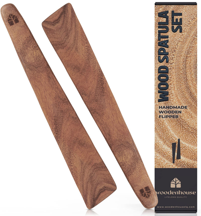12 inch Teak Wood Spatula for Cast Iron, Small Wood Flipper, Egg Scraper, Flat Wooden Turner, Multipurpose Wood Cooking Utensil, Spatulas Perfect for Flipping, Serving, Scraping & Turning. Set of 2 - BeesActive Australia